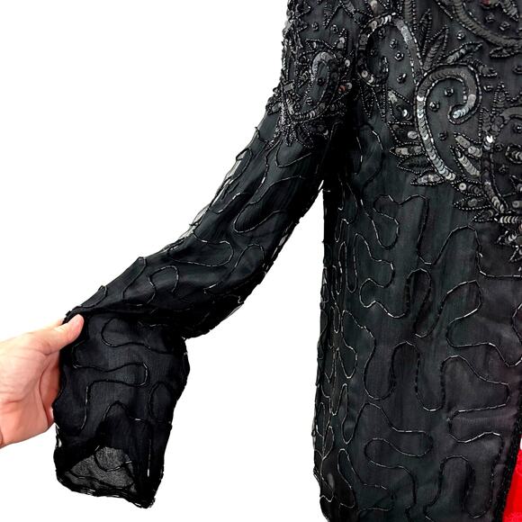 JMD New York black silk cocktail jacket size S beads & sequins NEW OLD STOCK - Picture 4 of 13
